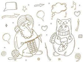 Set of cute snowmen on a white background. Vector illustration in doodle style. Winter mood. Hello 2023. Merry Christmas and Happy New Year.