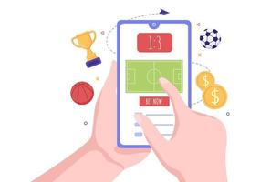 Online Betting Sports Game with Gold Coins and Live Bet Application Service Sport Broadcast in Hand Drawn Cartoon Flat Illustration vector