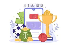 Online Betting Sports Game with Gold Coins and Live Bet Application Service Sport Broadcast in Hand Drawn Cartoon Flat Illustration vector