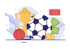 juego de deportes de apuestas en línea con monedas de oro y servicio de aplicación de apuestas en vivo transmisión deportiva en ilustración plana de dibujos animados dibujados a mano vector