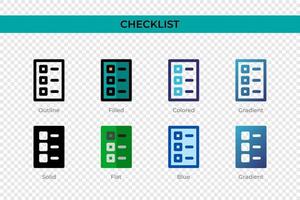 icono de lista de verificación en un estilo diferente. iconos vectoriales de lista de verificación diseñados en estilo de contorno, sólido, coloreado, relleno, degradado y plano. símbolo, ilustración de logotipo. ilustración vectorial vector