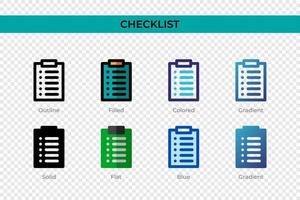 Checklist icon in different style. Checklist vector icons designed in outline, solid, colored, filled, gradient, and flat style. Symbol, logo illustration. Vector illustration