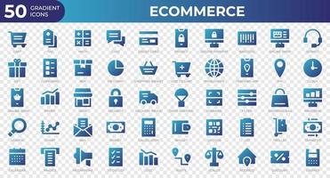 conjunto de 50 iconos web de comercio electrónico en estilo degradado. tarjeta de crédito, beneficio, factura. colección de iconos de degradado. ilustración vectorial vector