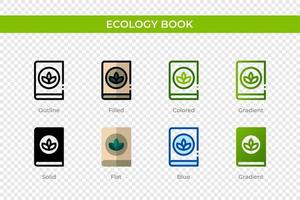 icono de libro de ecología en un estilo diferente. iconos vectoriales de libros ecológicos diseñados en contorno, sólido, coloreado, relleno, degradado y estilo plano. símbolo, ilustración de logotipo. ilustración vectorial vector