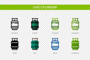 icono de cilindro de gas en un estilo diferente. iconos vectoriales de cilindros de gas diseñados en contorno, sólido, coloreado, relleno, degradado y estilo plano. símbolo, ilustración de logotipo. ilustración vectorial vector