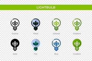 icono de bombilla en un estilo diferente. iconos vectoriales de bombilla diseñados en contorno, sólido, coloreado, relleno, degradado y estilo plano. símbolo, ilustración de logotipo. ilustración vectorial vector