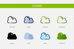 Cloud icon in different style. Cloud vector icons designed in outline, solid, colored, filled, gradient, and flat style. Symbol, logo illustration. Vector illustration