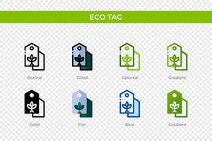 Eco tag icon in different style. Eco tag vector icons designed in outline, solid, colored, filled, gradient, and flat style. Symbol, logo illustration. Vector illustration