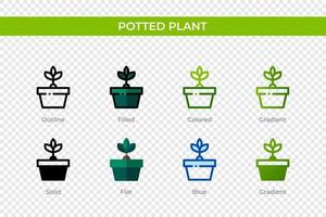 icono de planta en maceta en un estilo diferente. iconos vectoriales de plantas en maceta diseñados en contorno, sólido, coloreado, relleno, degradado y estilo plano. símbolo, ilustración de logotipo. ilustración vectorial vector