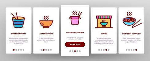 Ramen Spaghetti Food Onboarding Icons Set Vector