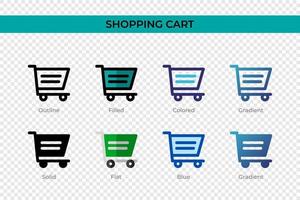 Shopping cart icon in different style. Shopping cart vector icons designed in outline, solid, colored, filled, gradient, and flat style. Symbol, logo illustration. Vector illustration