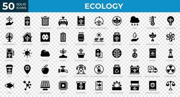 conjunto de 50 iconos web de ecología en estilo sólido. reciclaje, biología, energías renovables. colección de iconos sólidos. ilustración vectorial vector