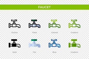 Faucet icon in different style. Faucet vector icons designed in outline, solid, colored, filled, gradient, and flat style. Symbol, logo illustration. Vector illustration