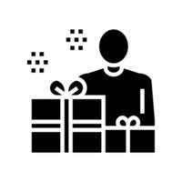 humano con regalos glifo icono vector ilustración