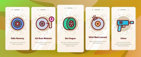 Tire Wheel Onboarding Icons Set Vector