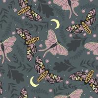 Seamless pattern with leaves and moths.Vector graphics vector