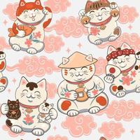 Seamless pattern with Maneki neko.Vector graphics. vector