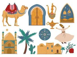 Set of Arabic items isolated on white background. Vector graphics.