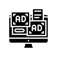 advertisement banners on computer screen glyph icon vector illustration