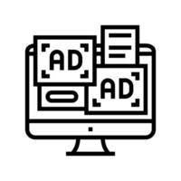 banners publicitarios en la ilustración de vector de icono de línea de pantalla de computadora