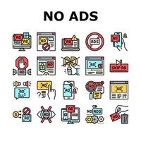 no hay anuncios publicidad iconos de colección gratis establecer vector