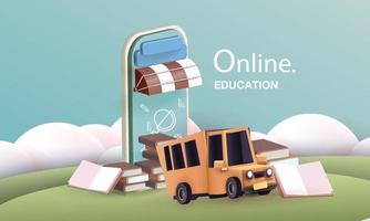 back to school colorful  school bus yellow and book elearning vector