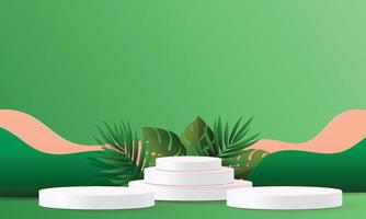 podium geometric banner stage mockup tropical tree green product vector