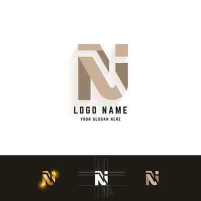 Letter N or Ni monogram logo with grid method design