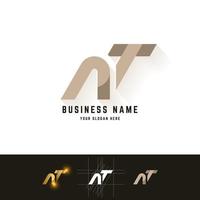 Letter NT or AT monogram logo with grid method design vector