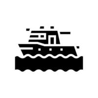 barco flotando en el mar glifo icono vector ilustración