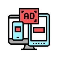 ad on computer phone and tablet display color icon vector illustration