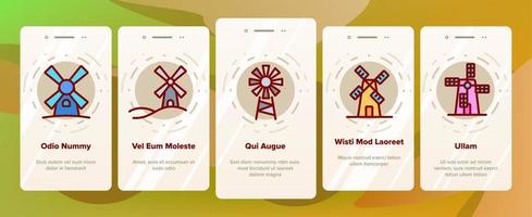 Windmill Building Onboarding Icons Set Vector