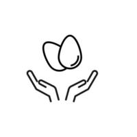 Charity and philanthropy concept. Hight quality sign drawn with thin line. Suitable for web sites, stores, internet shops, banners etc. Line icon of eggs over opened hands vector