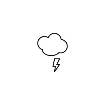 Outline monochrome symbol drawn in flat style with thin line. Editable stroke. Line icon of lightning under cloud vector