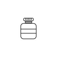 Outline monochrome symbol drawn in flat style with thin line. Editable stroke. Line icon of bottle with lid for pills, meds, food, drinks vector