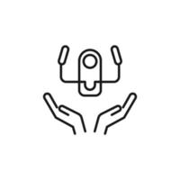 Charity and philanthropy concept. Hight quality sign drawn with thin line. Suitable for web sites, stores, internet shops, banners etc. Line icon of airplane steering wheel over opened hands vector