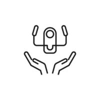 Charity and philanthropy concept. Hight quality sign drawn with thin line. Suitable for web sites, stores, internet shops, banners etc. Line icon of airplane steering wheel over opened hands vector