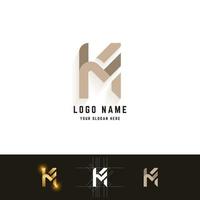 Letter M or KM monogram logo with grid method design vector