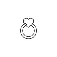 Outline sign related to heart and romance. Editable stroke. Modern sign in flat style. Suitable for advertisements, articles, books etc. Line icon of heart on wedding ring vector