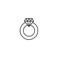 Outline sign related to heart and romance. Editable stroke. Modern sign in flat style. Suitable for advertisements, articles, books etc. Line icon of wedding ring with diamond vector