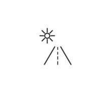 Outline monochrome symbol drawn in flat style with thin line. Editable stroke. Line icon of sun over automobile road vector