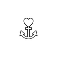 Romance and love concept. Vector monochrome outline signs drawn in flat style. Perfect for advertisement, articles, stores, internet pages. Line icon of hearts over anchor for marine ships