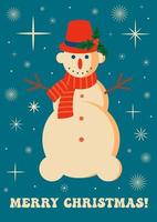 tarjeta de navidad con muñeco de nieve. ilustración vectorial