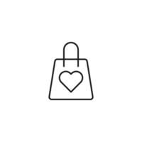 Shopping, sell and purchase concept. Vector signs in flat style. Suitable for adverts, web sites, articles. Editable stroke. Line icon of heart on shopping bag