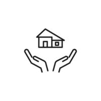 Charity and philanthropy concept. Hight quality sign drawn with thin line. Suitable for web sites, stores, internet shops, banners etc. Line icon of house over opened hands vector