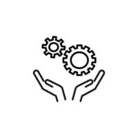 Charity and philanthropy concept. Hight quality sign drawn with thin line. Suitable for web sites, stores, internet shops, banners etc. Line icon of gears over opened hands vector