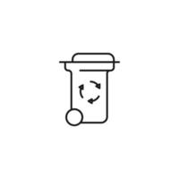 Ecology, nature, eco-friendly concept. Outline symbol drawn with black thin line. Suitable for adverts, packages, stores, web sites. Vector line icon of trash can as recycling of garbage