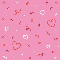 Cute Valentines Day Abstract Confetti Sprinkle Sparkle Shine Shape Form Small Polkadot dot Line Outline Mini Heart Abstract Pink Red Color Colorful Pastel Seamless Pattern Pink Background vector