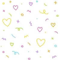 Cute Abstract Confetti Sprinkle Sparkle Shine Shape Form Small Polkadot dot Line Outline Mini Heart Abstract Rainbow Color Colorful Pastel Seamless Pattern White Background vector