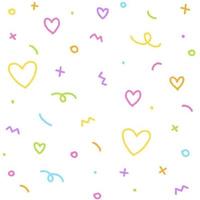 Cute Abstract Confetti Sprinkle Sparkle Shine Shape Form Small Polkadot dot Line Outline Mini Heart Abstract Rainbow Color Colorful Pastel Seamless Pattern White Background vector